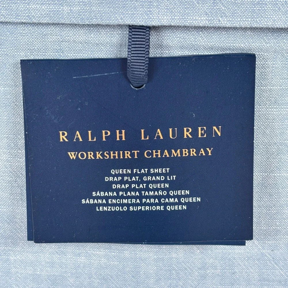 Ralph Lauren Workshirt Chambray Queen FlatSheet Blue 100%Cotton NEW $215 Online!